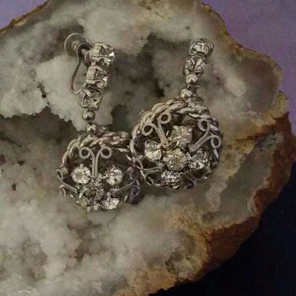 Vintage Rhinestone Ball Drop Earrings